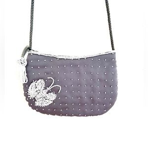 Beaded Butterfly Bag in Gray and White
